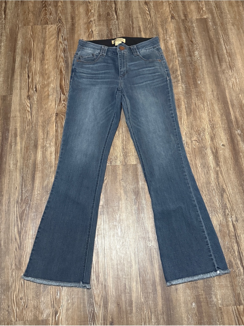 Democracy Ab Technology Bootcut Jeans Women's 6 Frayed Hem Mid Rise Dark Wash